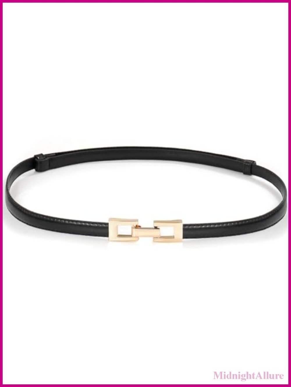 Skinny PU Leather Waist Belt with Gold Buckle for Dresses